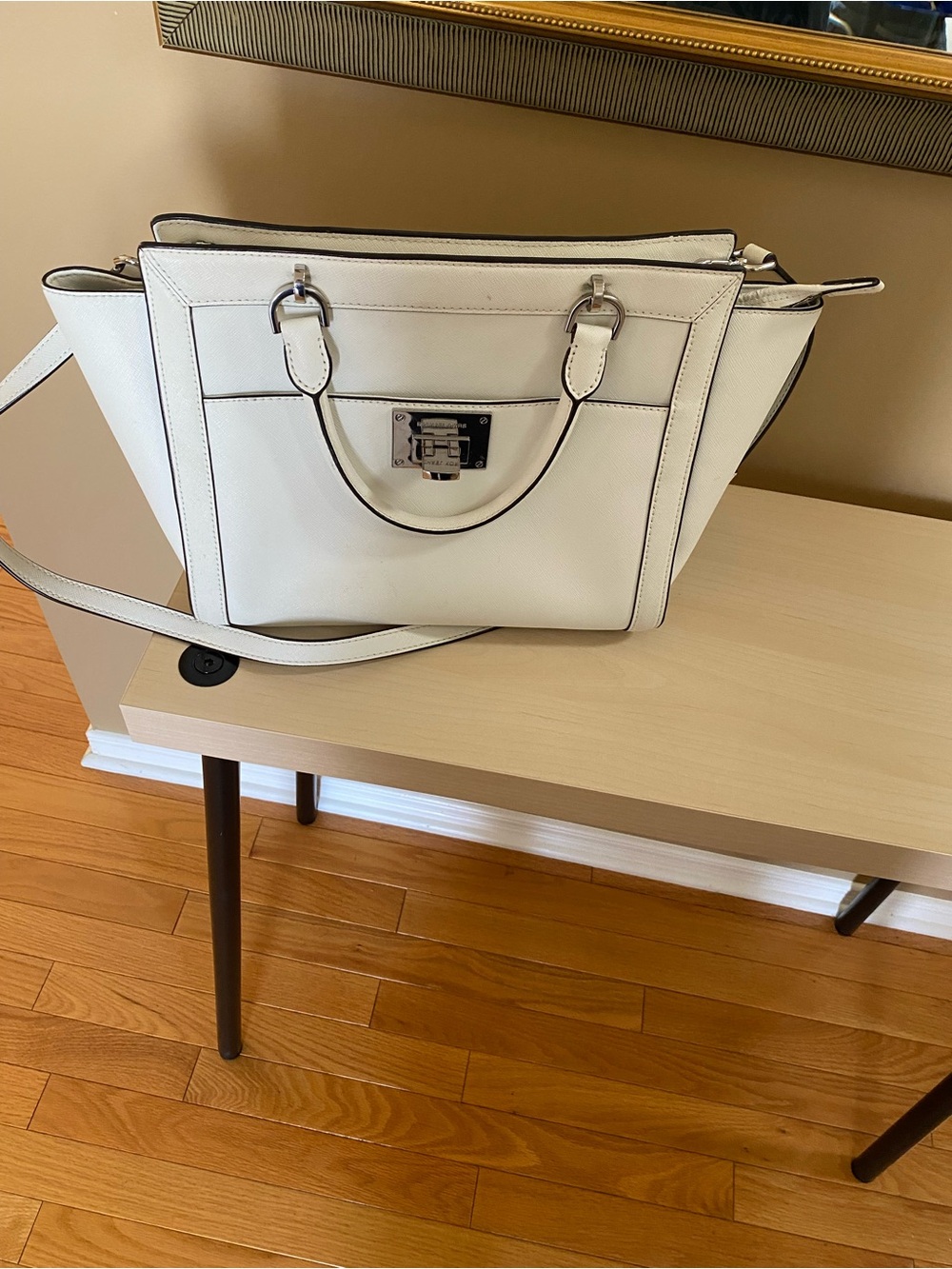 Michael Kors White Structured Satchel with Silver Lock